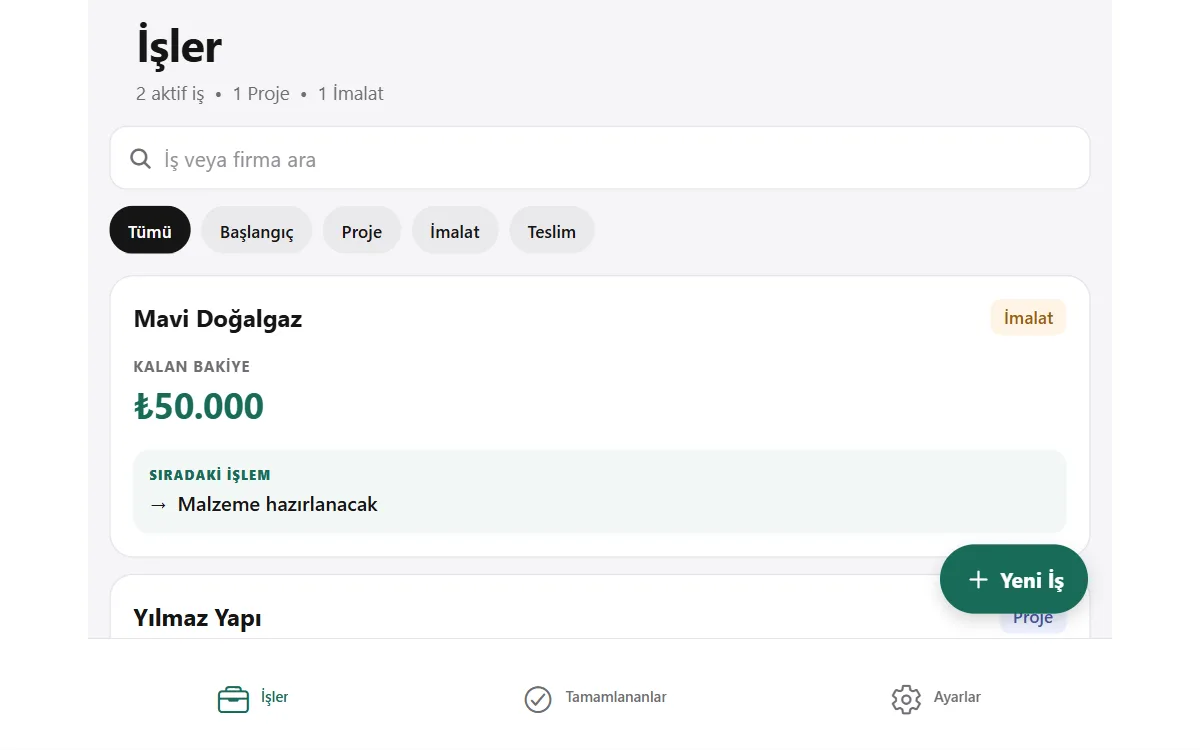 Ansicht der App zur Auftragsverfolgung