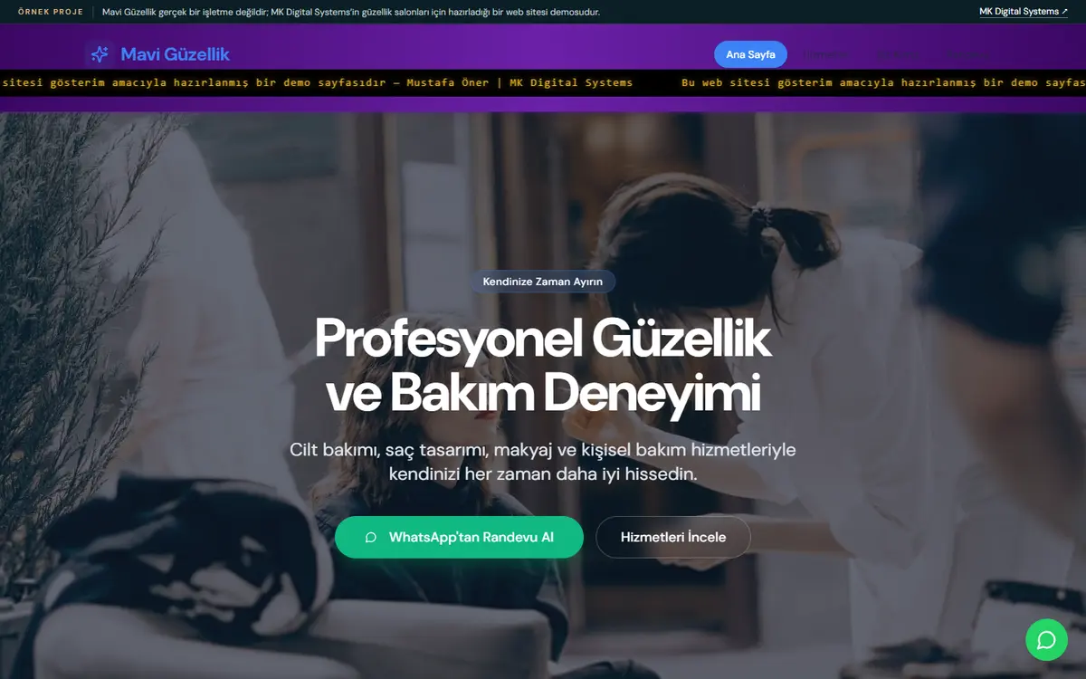 Startansicht der Beispiel-Website Mavi Güzellik