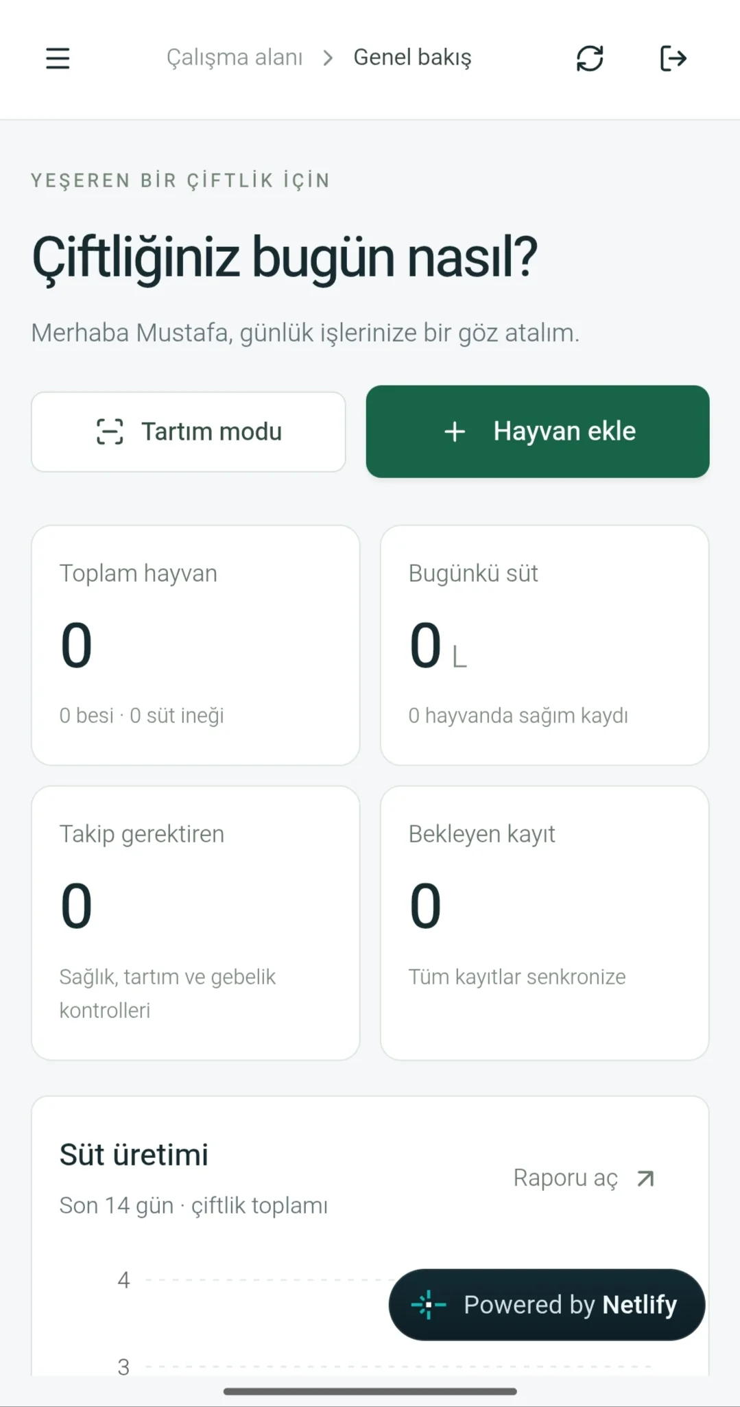 Echte Übersichtsansicht der MK-Farm-App